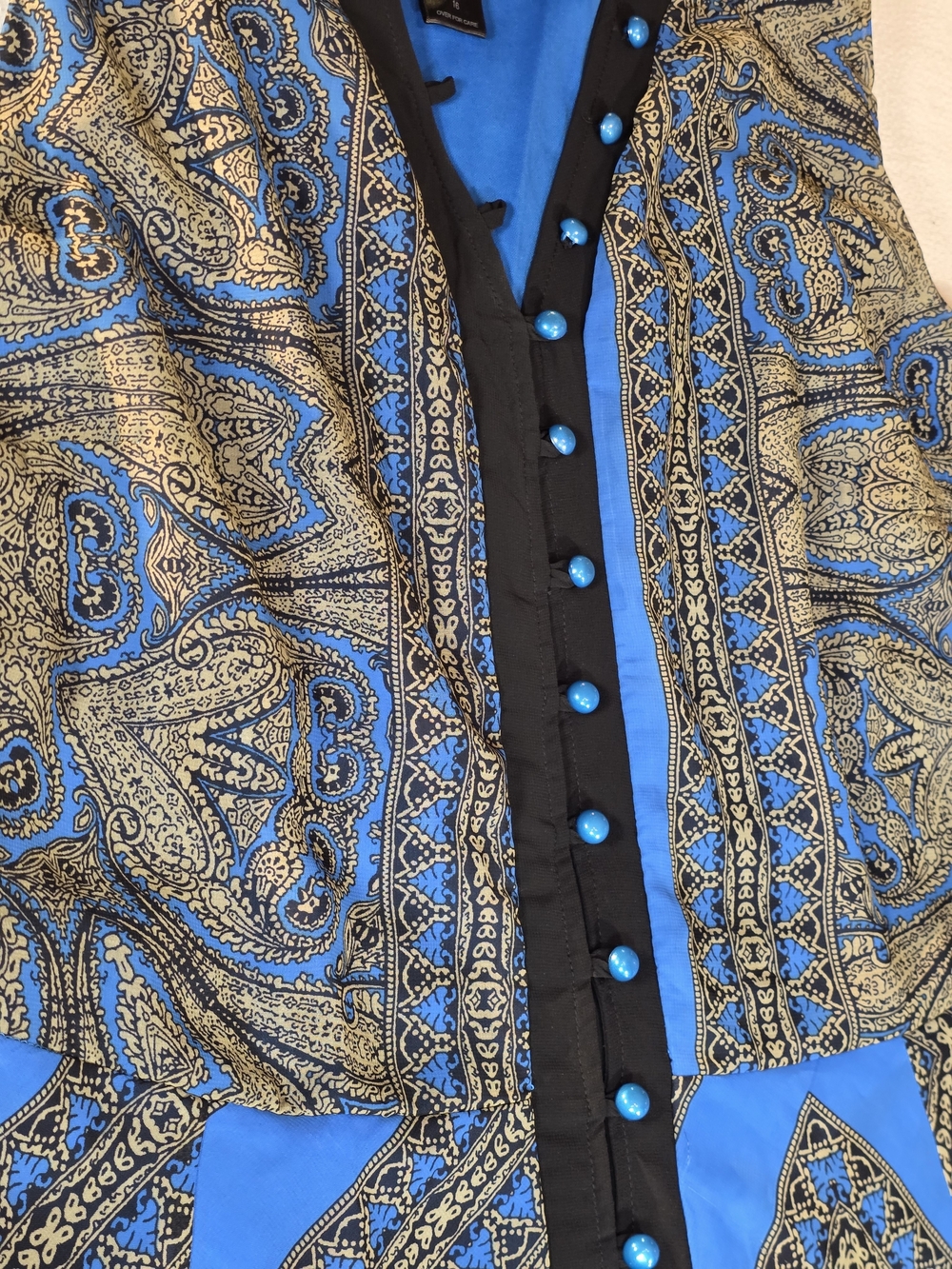 Ashley Stewart Blue and Gold Paisley Asymmetrical Handkerchief Hem Dress - Picture 6 of 13